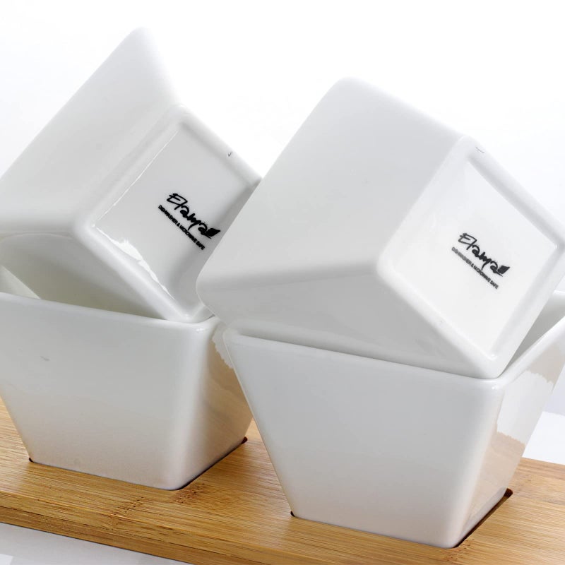 Elama 5 Piece Signature Modern Appetizer and Condiment Server with 4 Serving Dishes and a Bamboo Serving Block - Image 2